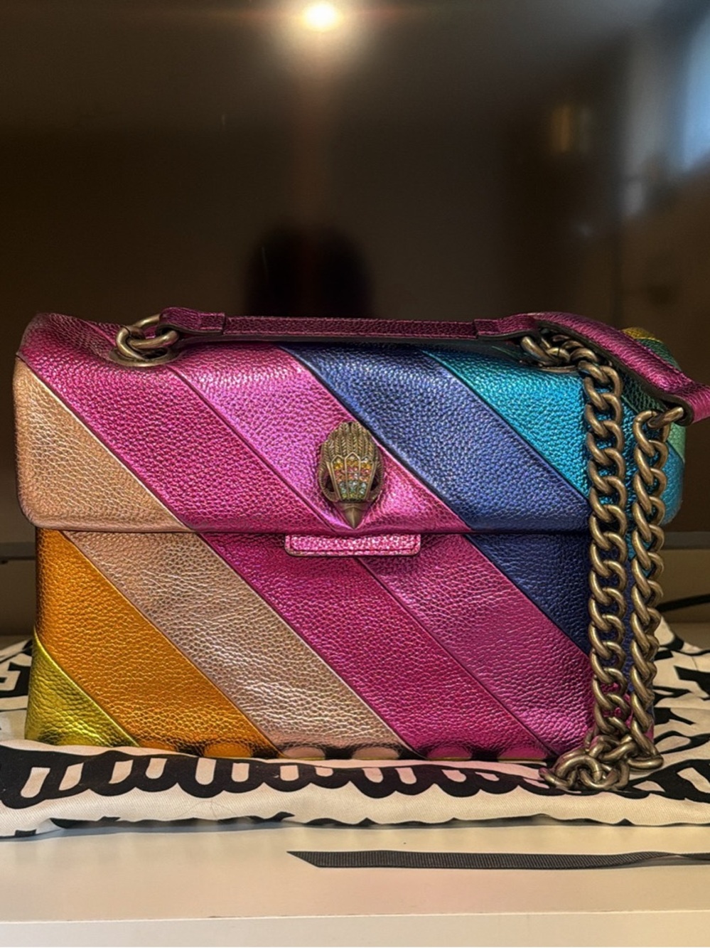 Kurt Geiger Multicolor Metallic Diagonal Stripe Shoulder Bag